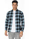Long-sleeved Denim Shirt Checked Faded Denim