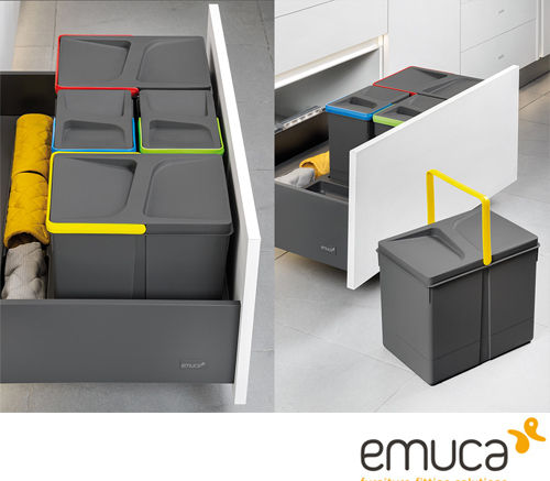 Emuca Recycling Bin for Cabinet Plastic Anthracite 18L 4 Pieces