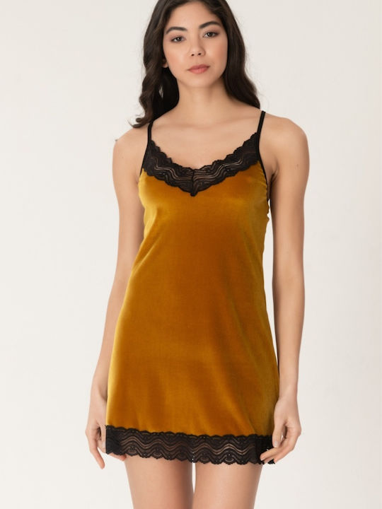 CottonHill Winter Velvet Women's Nightdress Yellow Beatrice