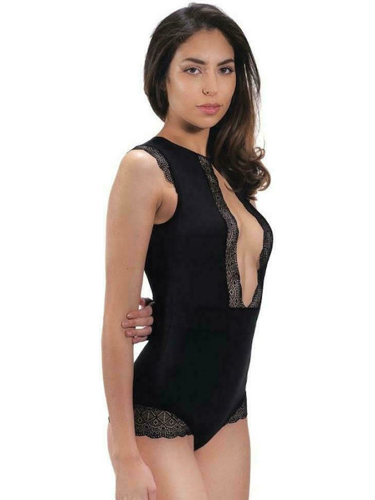 CottonHill Bodysuit pentru femei cu dantelă Negru