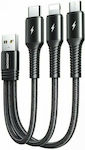 Joyroom Braided USB to Lightning / Type-C / micro USB Cable Μαύρο 0.15m (S-01530G9 LCM)