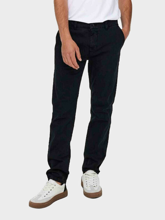 Pantaloni Chino Elastic cu Croială Slim Negru