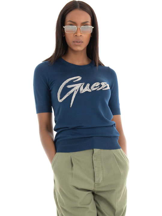 Odetta Damen Sommer Bluse Baumwolle Kurzärmelig Marineblau