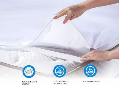 Dimcol Single Waterproof Terry Mattress Cover with Elastic Straps White 100x200cm