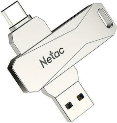 Netac U782C 64ГБ USB 3.0 Стик с връзка USB-A & USB-C сребърен