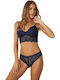 Norddiva Lingerie Lace Underwear Set with Bralette & Slip Navy Blue