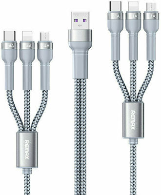 Remax RC-124 Braided USB to micro USB / Lightning / Type-C Cable Ασημί 1m