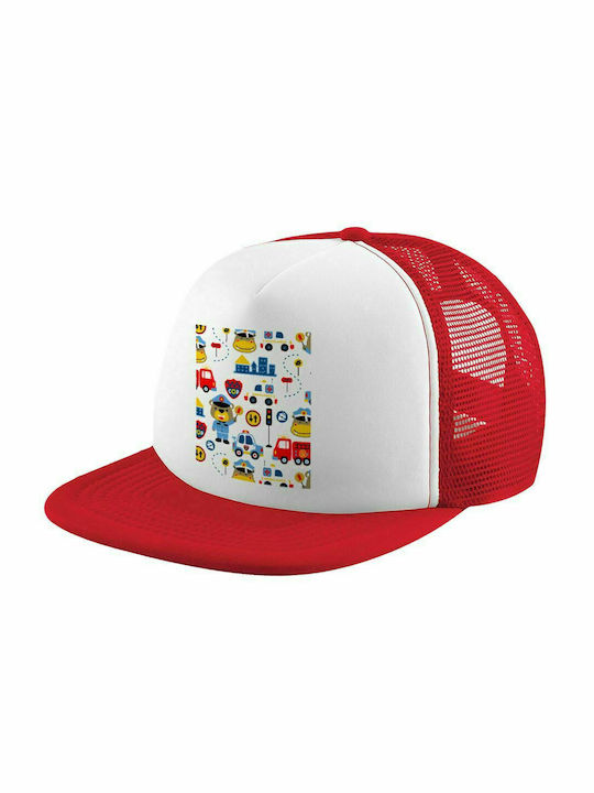 Rescue team cartoon, Καπέλο Ενηλίκων Soft Trucker με Δίχτυ Red/White (POLYESTER, ΕΝΗΛΙΚΩΝ, UNISEX, ONE SIZE)