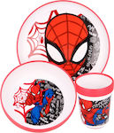 Stor Feeding Set Spiderman made of Plastic with Non-Slip Base Red 3pcs