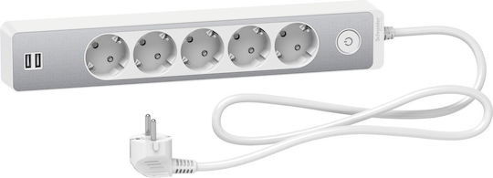 Schneider Electric Power Strip 5 Positions with 2 USB-A, Switch and Cable 1.5m