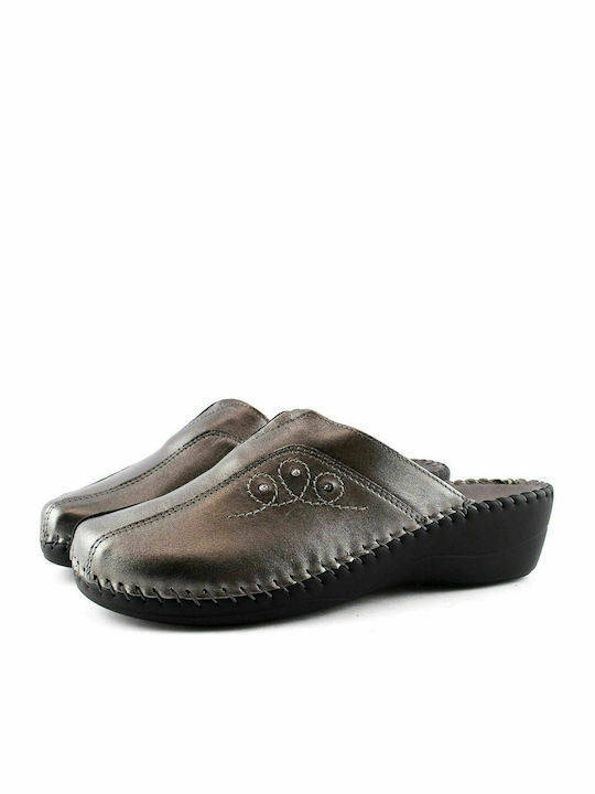 Adam's Shoes 585-20508 Leather Women's Slipper In Gray Colour