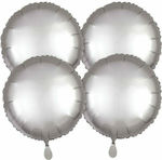 Set of 4 Balloons Foil Silver Round Satin Luxe