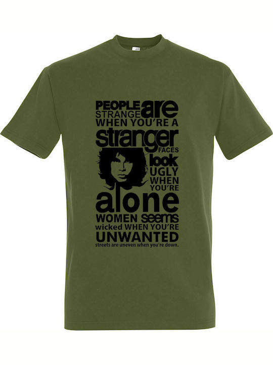 T-shirt Unisex " Jim Morisson, People Are Strange ", Light army