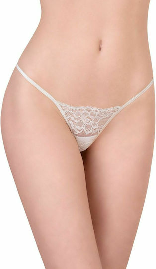 Milena by Paris Γυναικείο Sexy String Micro G-String Δαντέλα με Μεταλλικό Κρικάκι Μπεζ