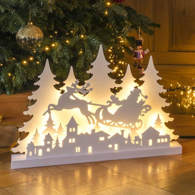 Christmas Wood Illuminated Reindeer Figure White Battery 40.5x60x8cm