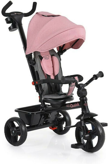 Byox Quick Kids Tricycle Foldable, Convertible, With Push Handle & Sunshade for 1.5+ Years Pink