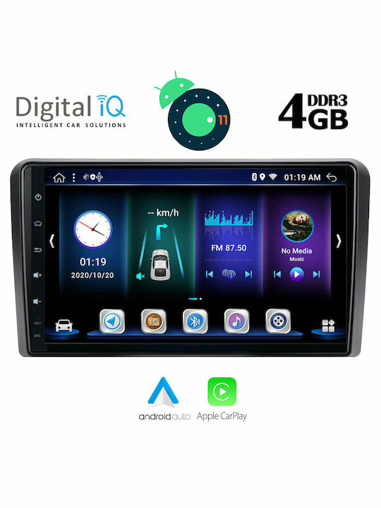 Digital IQ Car-Audiosystem für Seat Exeo Audi A3 2003-2012 (Bluetooth/USB/AUX/WiFi/GPS/Apple-Carplay) mit Touchscreen 9" DIQ_BXD_6003