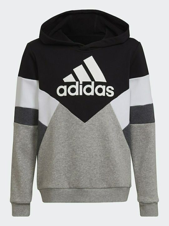 adidas Fleece Kids Sweatshirt with Hood and Pockets Black Colorblock