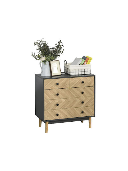 Wooden Chest of Drawers with 5 Drawers Φυσικό - Γκρι 80x40x80cm