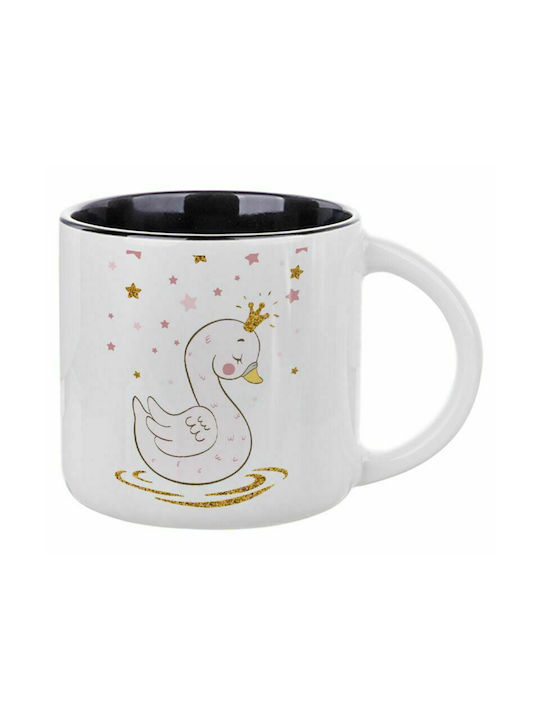 Swan with crown, Ceramic mug 400ml White/Black