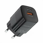 Choetech Ladegerät ohne Kabel GaN mit USB-A Anschluss und USB-C Anschluss 33W Stromlieferung / Schnellaufladung 3.0 Schwarzs (PD5006)