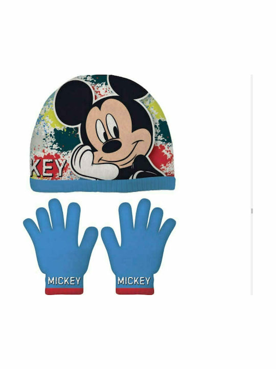 Mickey Mouse Set of Beanies with Knitted Blue Gloves