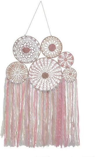 Inart Macrame Hängende Wanddekoration Rosa Aus Stoff 65x100cm