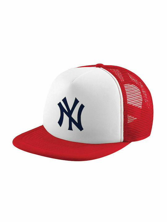 New York, Adult Soft Trucker Hat with Mesh Red/White (POLYESTER, ADULT, UNISEX, ONE SIZE)