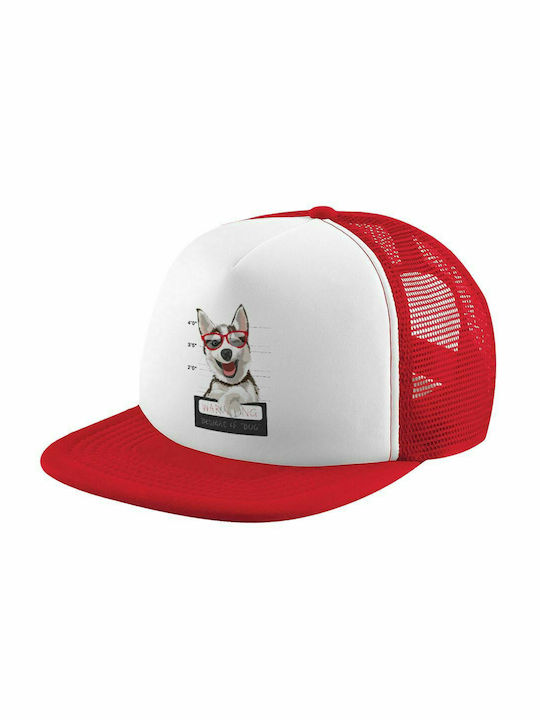 Warning, beware of Dog, Adult Soft Trucker Hat with Mesh Red/White (POLYESTER, ADULT, UNISEX, ONE SIZE)