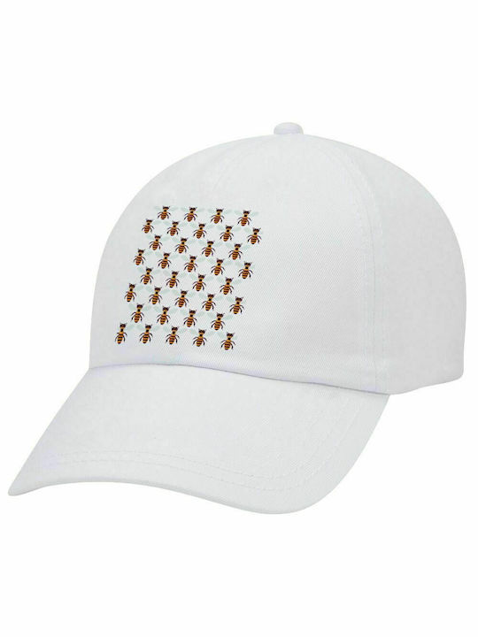 Bienen, Erwachsene Baseballkappe Weiß 5-Panel (POLYESTER, ERWACHSENE, UNISEX, EINHEITSGRÖßE)