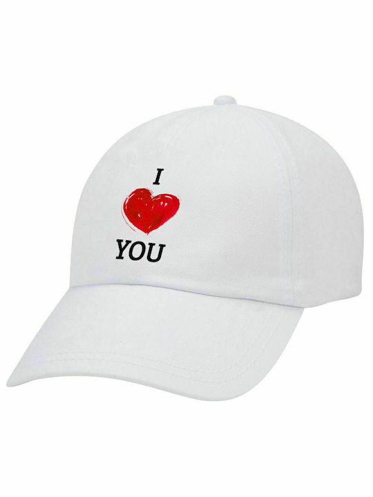 Ich liebe dich, Erwachsenen-Baseballkappe Weiß 5-Panel (POLYESTER, ERWACHSENE, UNISEX, EINHEITSGRÖßE)