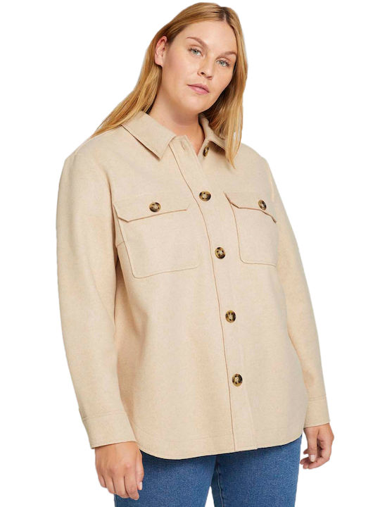 Tom Tailor Women's Short Overshirt with Buttons Soft Camel Melange