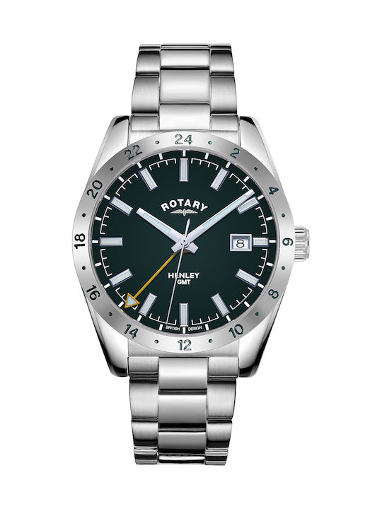 Rotary Henley GMT Watch Battery with Silver Metal Bracelet