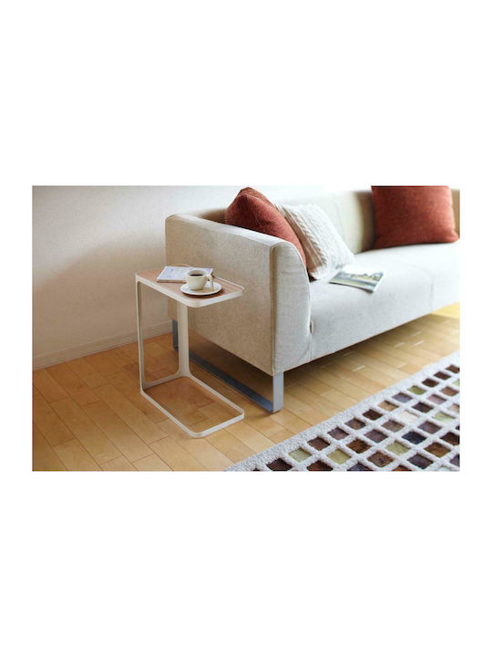 Rectangular Side Table Frame C-Shaped from Solid Wood White / Natural L24xW45xH52cm.