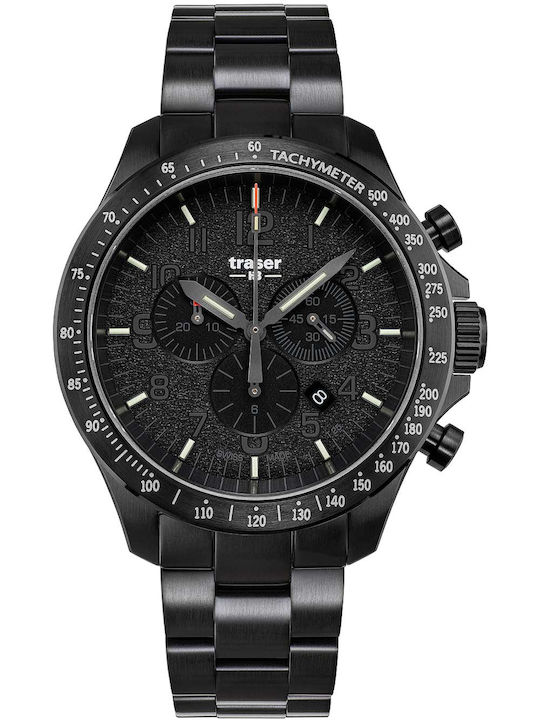Traser P67 Officer Herrenuhr 46mm Chronograph Batterie mit Schwarz Metallarmband