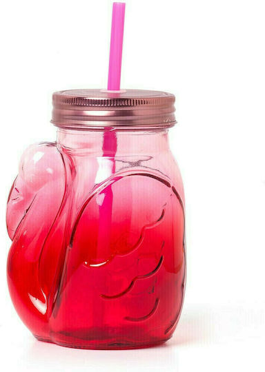 Legami Milano Flamingo Glas Cocktail/Trinken aus Glas in Rosa Farbe mit Strohhalm