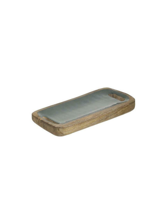 Inart Rectangular Wooden Decorative Platter Green 31x15x4cm
