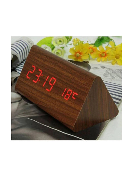 Tabletop Digital Clock with Alarm Coffee Wooden Triangle 05010CLK00BR