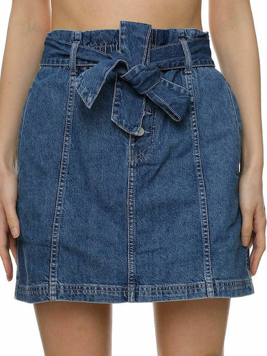 Tommy Hilfiger Denim Hohe Taille Mini Rock in Blau Farbe