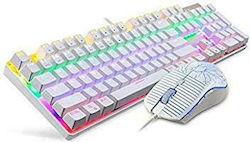 Motospeed CK666 Gaming-Set Mechanische Tastatur Volle Größe mit Outemu Blau Schaltern und RGB-Beleuchtung & Maus (Englisch US) Weiß