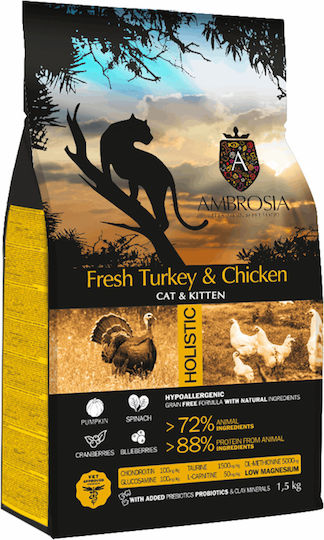 Ambrosia Cat & Kitten Trockenfutter ohne Getreide für junge Katzen mit Türkei 1.5kg