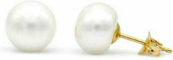Margaritari Women's Gold Studs Earrings for Ears with Pearl 14K