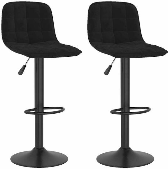 Stool Bar with Back & Adjustable Height Black Velvet-Black Metal 2pcs 42.5x45x105cm