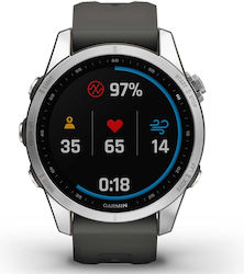 Garmin Fenix 7S Stainless Steel 42mm Αδιάβροχο Smartwatch με Παλμογράφο (Silver with Graphite Band)