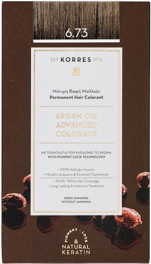 Korres Argan Oil Advanced Colorant Vopsea de Păr Fără Amoniac 6.73 Cacao Auriu 50ml