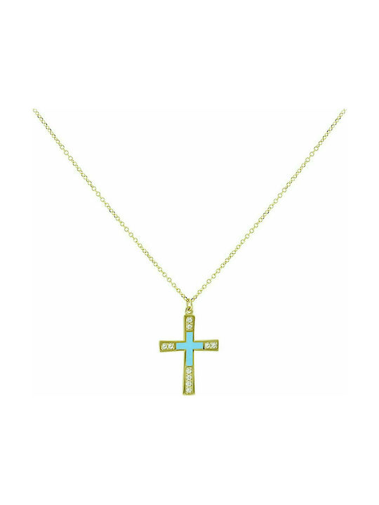 Mertzios.gr Damen Gold Kreuz 9K mit Kette