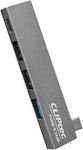 Cliptec RZH623 USB 3.1 3 Port Hub with USB-C Connection Gray