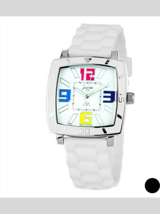 Justina 21971 Women's Watch with White Rubber Strap