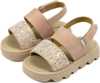 Babywalker Pink-Glitter Pink Baptism Leather Sandals