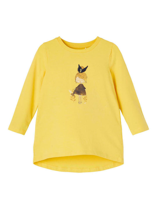 Kinder-Shirtkleid Langarm Gelb Beach